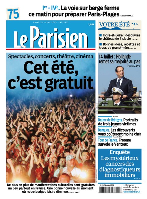 Le Parisien du lundi 15 juillet 2013