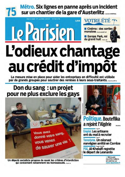 Le Parisien et cahier 75 mercredi 17 juillet 2013