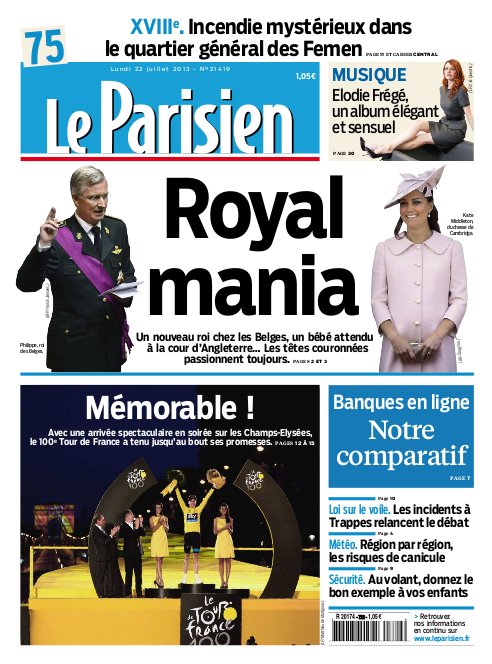 Le Parisien et Cahier Paris du lundi 22 Juillet 2013