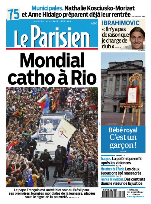 Le Parisien et Cahier Paris du mardi 23 Juillet 2013